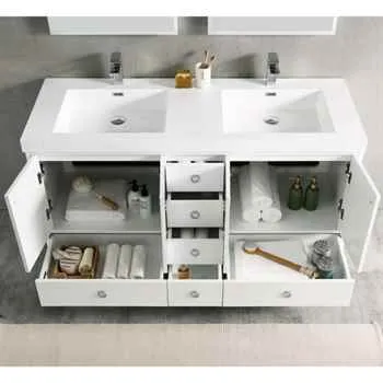 Lyon 60 Inch Bathroom Vanity Matte White Double Sinks