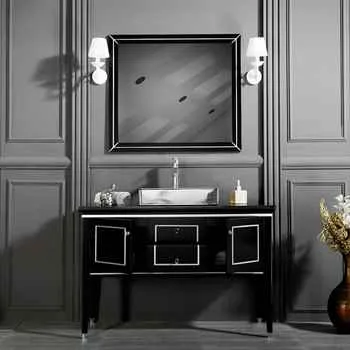 VANITY SALE Trenton Black / Silver Bathroom Cabinet– 48  inches, With 2 Doors and 1 Drawer, Solid wood Legs, MDF Panels