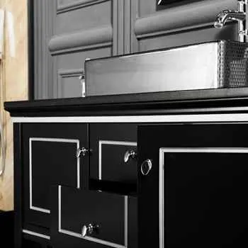 VANITY SALE Trenton Black / Silver Bathroom Cabinet– 48  inches, With 2 Doors and 1 Drawer, Solid wood Legs, MDF Panels