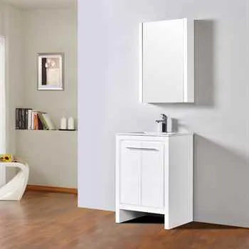 Milan 24 Inch Bathroom Vanity Glossy White Included Soft Close Drawer 