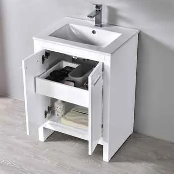 Milan 24 Inch Bathroom Vanity Glossy White Included Soft Close Drawer 