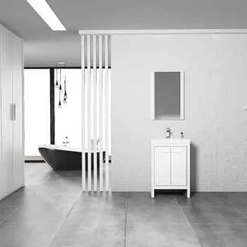 Milan 24 Inch Bathroom Vanity Glossy White Included Soft Close Drawer 