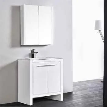 Milan 30 Inch Bathroom Vanity Glossy White Spacious Storage