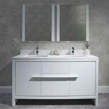 Milan 60 Inch Bathroom Vanity Glossy White Open Drawers Included