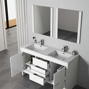 Milan 60 Inch Bathroom Vanity Glossy White Open Drawers Included