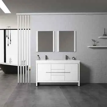 Milan 60 Inch Bathroom Vanity Glossy White Open Drawers Included