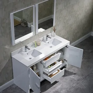 Milan 60 Inch Bathroom Vanity Glossy White Open Drawers Included