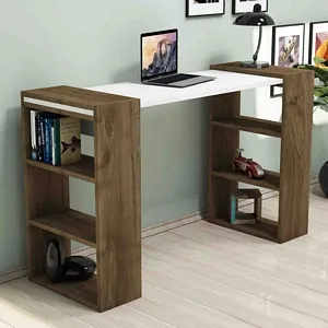 Modern School Desk with 6-Shelves Bookcase,