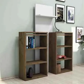 Modern School Desk with 6-Shelves Bookcase,