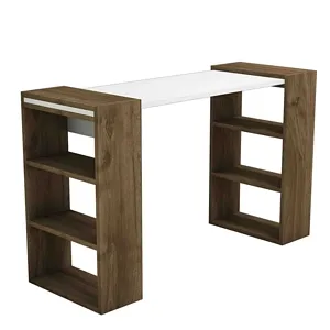 Modern School Desk with 6-Shelves Bookcase,