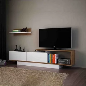 Modern Unique TV Stand for TVs up to 40" / Entertainment Center with Sturdy Storage Shelves
