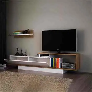 Modern Unique TV Stand for TVs up to 40" / Entertainment Center with Sturdy Storage Shelves