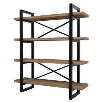 Modern Walnut Wood Bookcase With 4 Shelves