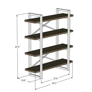 Modern Walnut Wood Bookcase With 4 Shelves