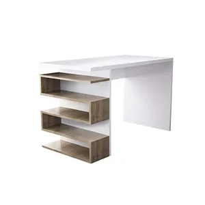 Modern White Computer Desk with 4-Shelves