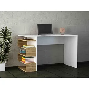 Modern White Computer Desk with 4-Shelves