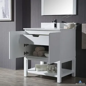 Monaco 30" Bathroom Vanity Glossy White Included Wood Legs & Ceramic Basin