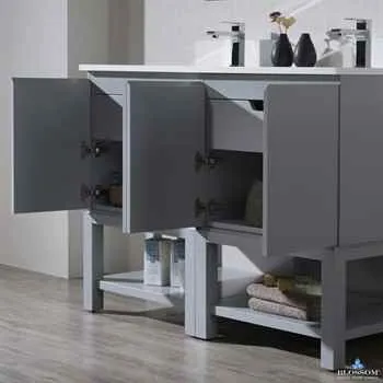 Monaco 48 Inch Metal Grey Bathroom Vanity With Ceramic&Double Basins