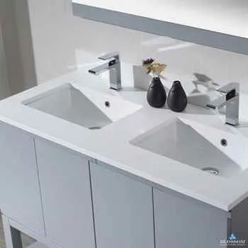 Monaco 48 Inch Metal Grey Bathroom Vanity With Ceramic&Double Basins