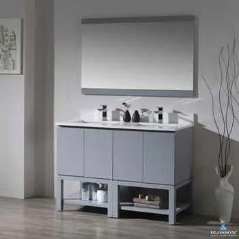 Monaco 48 Inch Metal Grey Bathroom Vanity With Ceramic&Double Basins