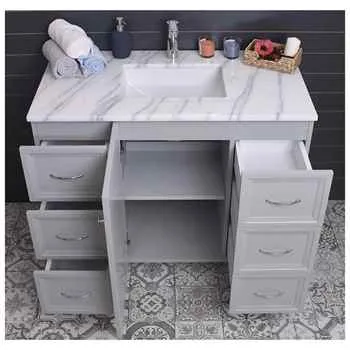 Monarch 42 inch Gray Color Bathroom Cabinet 6 Drawers 1 Door with 2 shelves