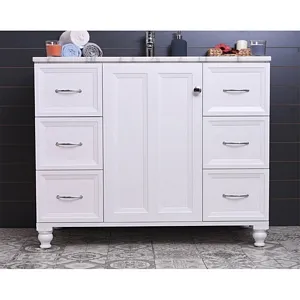 Monarch 42-inch White Color Bathroom Cabinet 6 Big Drawers and 1 Door with 2 shelves