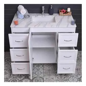Monarch 42-inch White Color Bathroom Cabinet 6 Big Drawers and 1 Door with 2 shelves