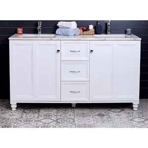 Monarch 60 inch White Color Bathroom Cabinet 2 Doors with 2 shelves and 3 Big Space Drawers