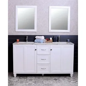 Monarch 60 inch White Color Bathroom Cabinet 2 Doors with 2 shelves and 3 Big Space Drawers
