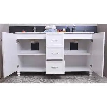 Monarch 60 inch White Color Bathroom Cabinet 2 Doors with 2 shelves and 3 Big Space Drawers