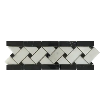 Nero Marquina and White Marble Polished Basketweave Border Mosaic 4"x12"