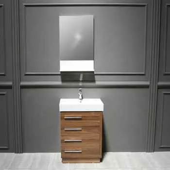 Newark 24" Walnut Bathroom Cabinet with Porcelain Sink