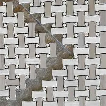 Oyster & Athens Gray Nova Basketweave Marble Mosaic Polished Marble 11.5"x11.5" - <b>extra discount of 7%</b>