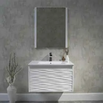 Paris 30 Inch Bathroom Vanity Glossy White Solid Wood & Matching Side Cabinet