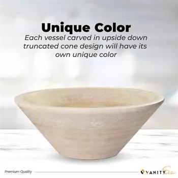 Paris Bathroom Stone Vessel Sink Marble Bursa Beige Honed H: 6" X Q16" Top Sink