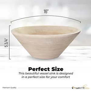 Paris Bathroom Stone Vessel Sink Marble Bursa Beige Honed H: 6" X Q16" Top Sink