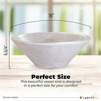 Paris Bathroom Stone Vessel Sink Marble Light Beige Honed H: 6" X Q16" Top Sink