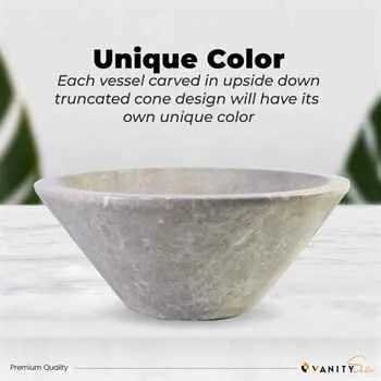 Paris Bathroom Stone Vessel Sink Marble Silver Sky Honed H: 6" X Q16" Top Sink