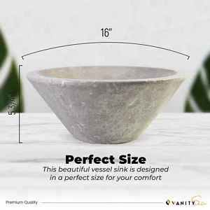 Paris Bathroom Stone Vessel Sink Marble Silver Sky Honed H: 6" X Q16" Top Sink