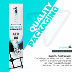 PentaUSA 250 Gr Black Tile Grout Repairs Kit 3 Triple Protection, Fast Drying Grout Repair Kit-8.8oz