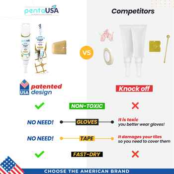 Pentausa GOLD Glitter Tile Grout 180 ml-6 fl oz Fast Drying Grout Paint, Shiny Grout Repair Kit - Renew Grout Lines in Bathroom, Kitchen, Countertops (180 ml, 6 Fl Oz) (Gold)