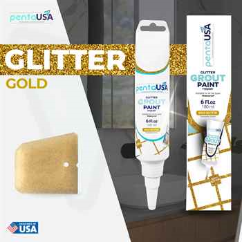 Pentausa GOLD Glitter Tile Grout 180 ml-6 fl oz Fast Drying Grout Paint, Shiny Grout Repair Kit - Renew Grout Lines in Bathroom, Kitchen, Countertops (180 ml, 6 Fl Oz) (Gold)