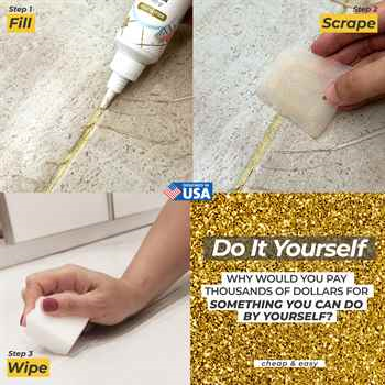 Pentausa GOLD Glitter Tile Grout 180 ml-6 fl oz Fast Drying Grout Paint, Shiny Grout Repair Kit - Renew Grout Lines in Bathroom, Kitchen, Countertops (180 ml, 6 Fl Oz) (Gold)