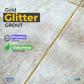 Pentausa GOLD Glitter Tile Grout 180 ml-6 fl oz Fast Drying Grout Paint, Shiny Grout Repair Kit - Renew Grout Lines in Bathroom, Kitchen, Countertops (180 ml, 6 Fl Oz) (Gold)
