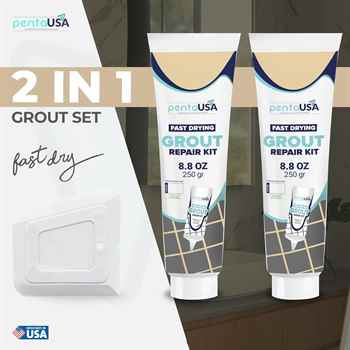 Beige 2 Pack 8.8oz PentaUSA Premixed Grout Repair Set – Renews & Repairs Tile Grout Easily