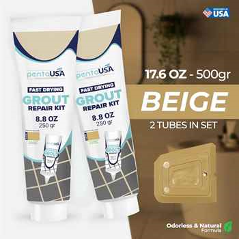 Beige 2 Pack 8.8oz PentaUSA Premixed Grout Repair Set – Renews & Repairs Tile Grout Easily