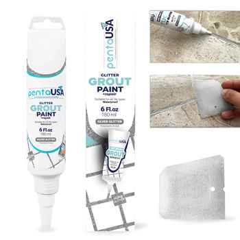 PentaUSA SILVER Glitter Grout Tube, 6 Fl Oz Glitter Fast Drying Grout Paint, Shiny Grout Repair Kit - Renew Grout Lines 