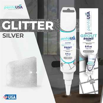PentaUSA SILVER Glitter Grout Tube, 6 Fl Oz Glitter Fast Drying Grout Paint, Shiny Grout Repair Kit - Renew Grout Lines 