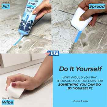 PentaUSA Tile Grout - 13.4oz / 380gr (Blue) Large Grout Filler Repairs Renews Tube, Fast Drying Grout Repair Kit