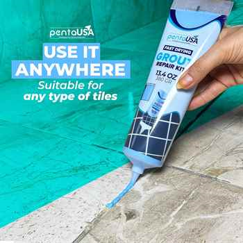 PentaUSA Tile Grout - 13.4oz / 380gr (Blue) Large Grout Filler Repairs Renews Tube, Fast Drying Grout Repair Kit